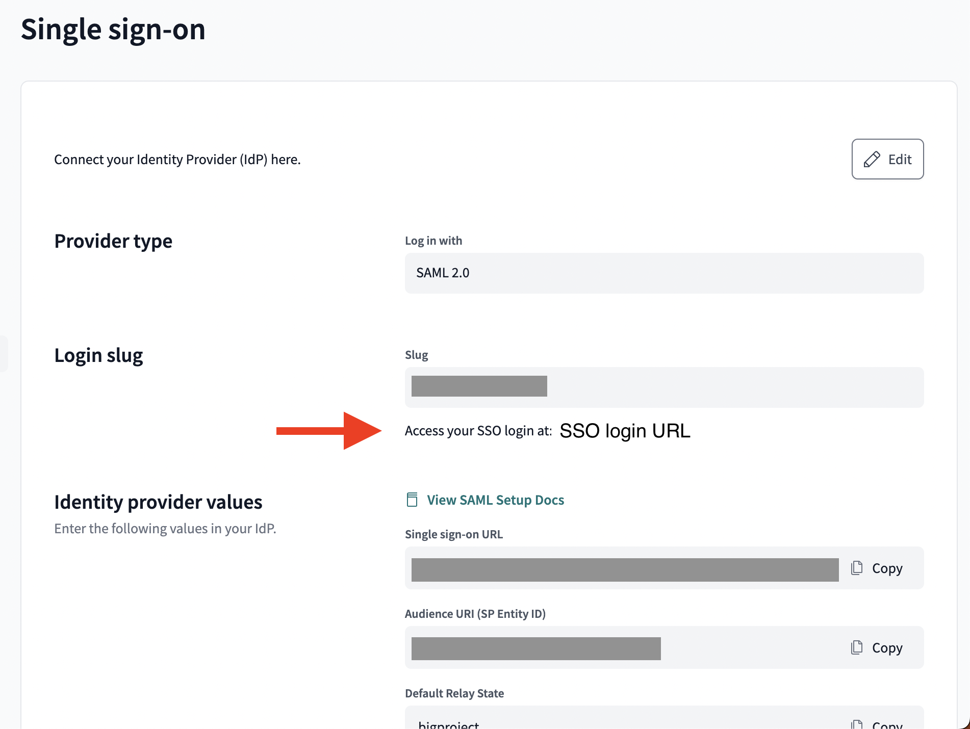 The SSO login URL in the account settings. The SSO login URL in the account settings.