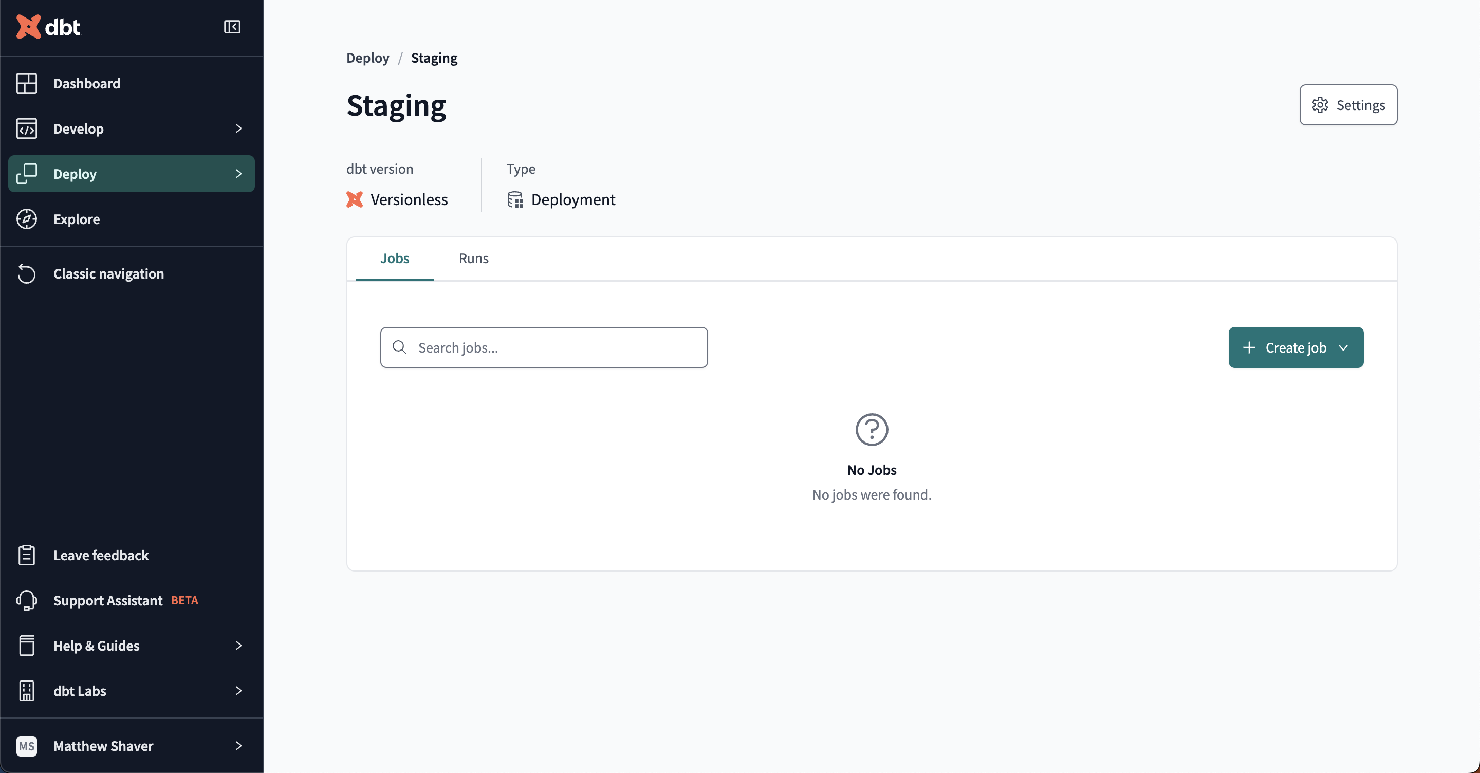 The Staging environment landing page with full access. The Staging environment landing page with full access.